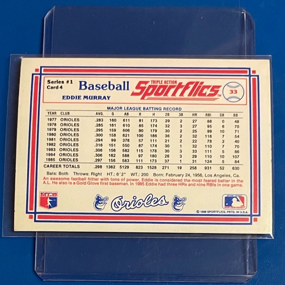 Eddie Murray #4 1986 Sportflics Baseball Trading Card - Picture 2 of 2